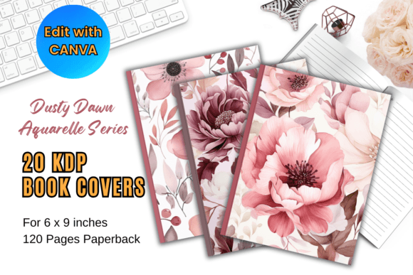 Dusty Dawn Aquarelle Series KDP Cover: Watercolor Floral Patterns for Your Next Notebook Project