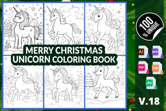 Merry Christmas Unicorn Coloring Book 18: A Creative Asset for Print-on-Demand and Digital Markets
