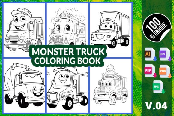 Monster Truck Coloring Book V.04: A Versatile Digital Resource for Creators and Colorists