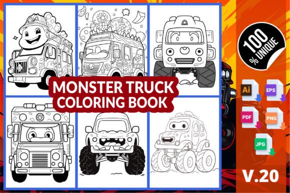 Monster Truck Coloring Book V.20: A Versatile Digital Printable for All Ages